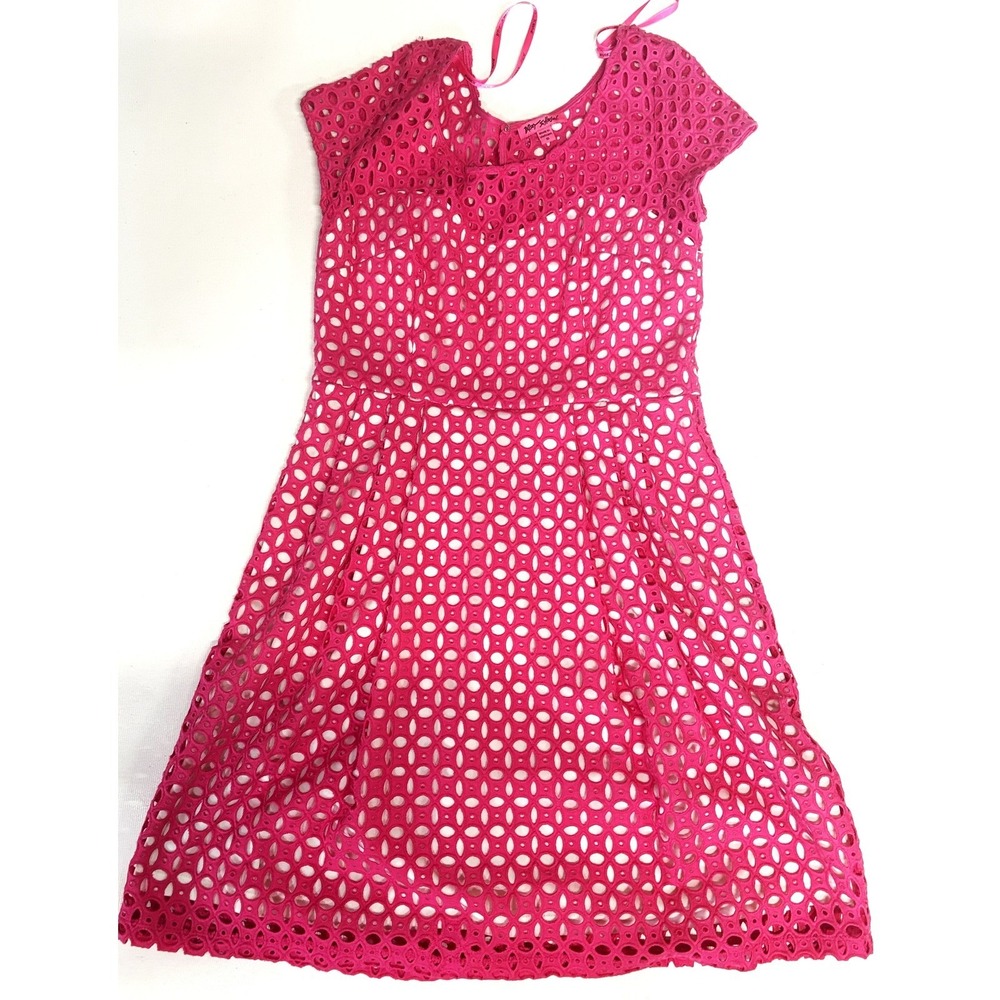 Betsey Johnson Hot Pink Eyelet Lace Fit Flare Dress Keyhole Back Size 10 - Picture 7 of 10